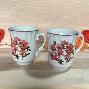 Vintage Floral Coffee Mugs - Crown Regent Fine China Set of 2